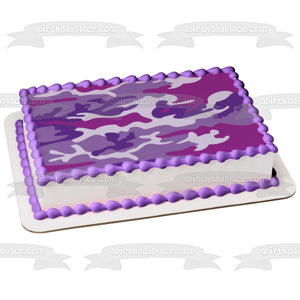 Camouflage Camo Light Purple Dark Purple White Edible Cake Topper Image ABPID13549