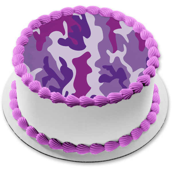 Camouflage Camo Light Purple Dark Purple White Edible Cake Topper Image ABPID13549