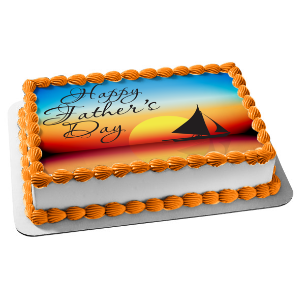 Happy Father's Day Sailboat Sunset Edible Cake Topper Image ABPID13550