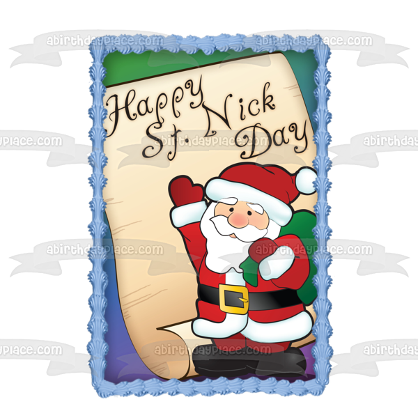 Happy St. Nick Day Santa Claus Sac of Toys Edible Cake Topper Image ABPID13551