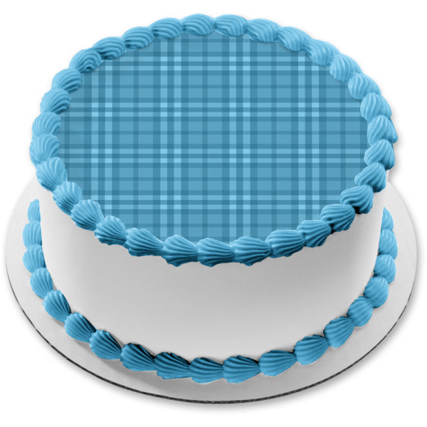 Plaid Pattern Blue Light Blue Edible Cake Topper Image ABPID13367
