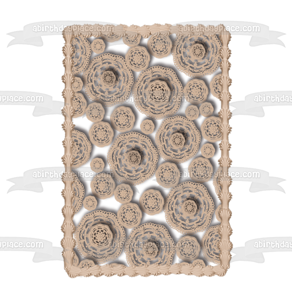 Crochet Flowers Grey Brown Edible Cake Topper Image ABPID13552