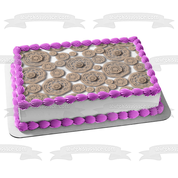 Crochet Flowers Grey Brown Edible Cake Topper Image ABPID13552