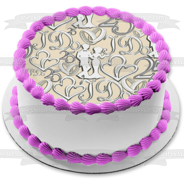 Happy Anniversary 25 Years Hearts Man Woman Edible Cake Topper Image ABPID13368
