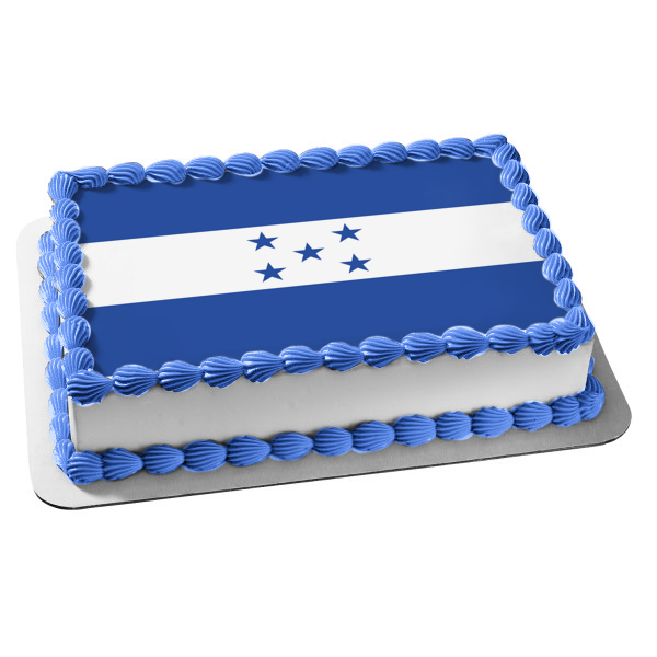 Honduras Flag Blue White Horizontal Stripes X Shaped Stars Edible Cake Topper Image ABPID13553