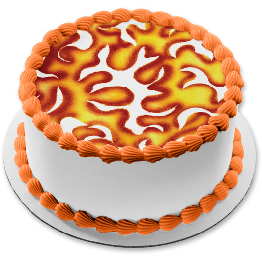 Adorno comestible para tarta con patrón de remolinos amarillos y naranjas, imagen ABPID13374 