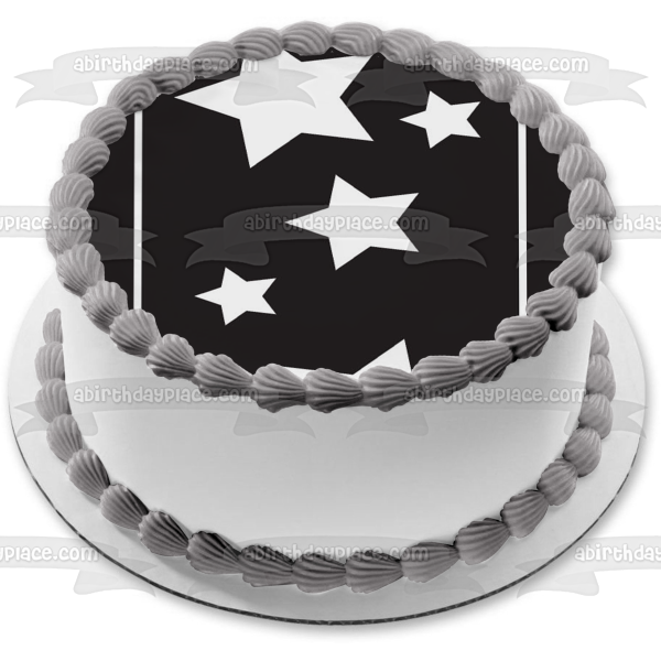 White Stars Black Background White Stripes Edible Cake Topper Image ABPID13557