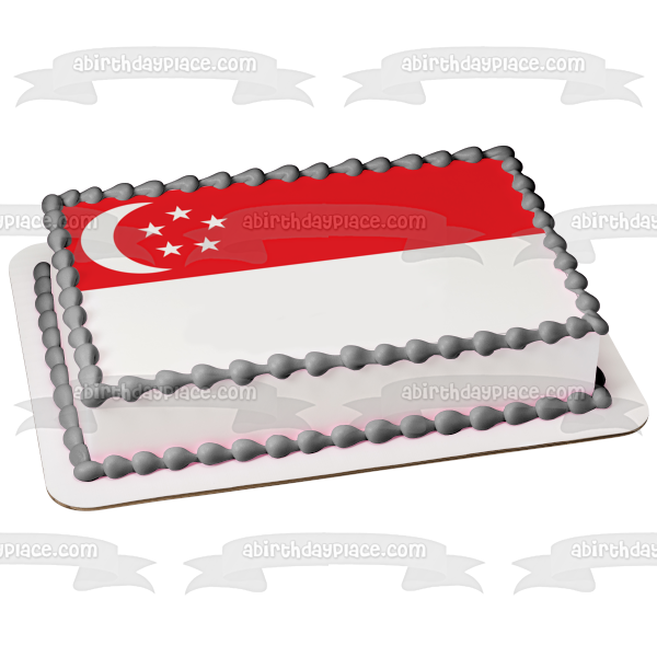 Flag of Singapore Red White Moon Stars Edible Cake Topper Image ABPID13375