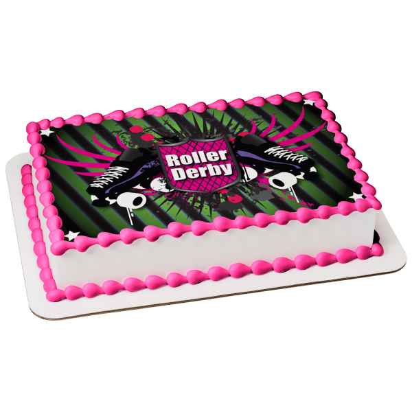 Roller Derby Black Roller Skates Green Black Background Edible Cake Topper Image ABPID13558
