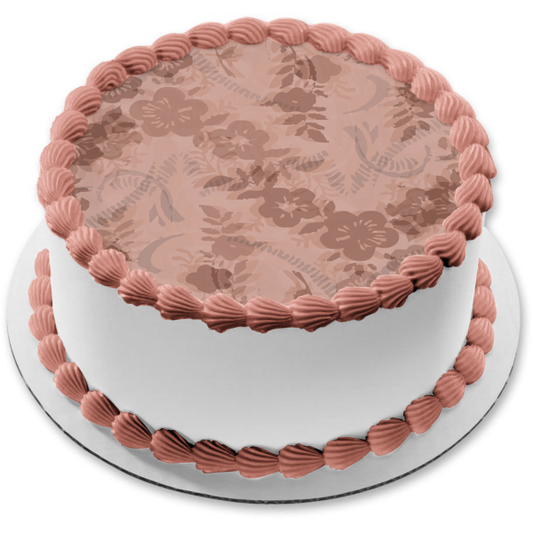 Purple Flowers Motif Leaves Purple Background Edible Cake Topper Image ABPID13376