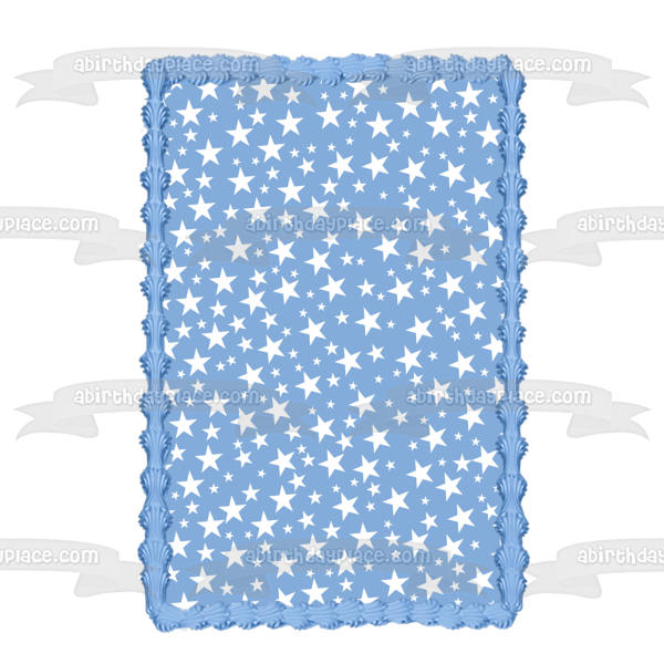 White Stars Pattern Blue Background Edible Cake Topper Image ABPID13379