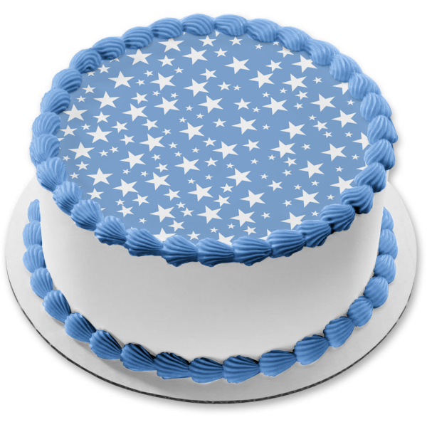White Stars Pattern Blue Background Edible Cake Topper Image ABPID13379