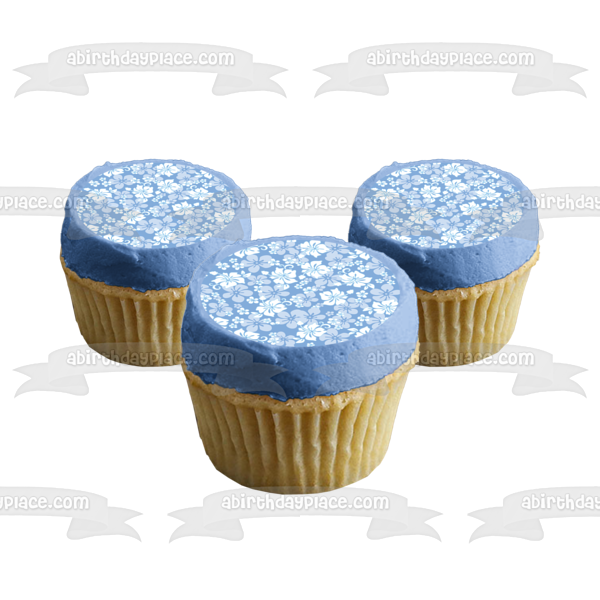Blue and White Flower Motif Blue Background Edible Cake Topper Image ABPID13381