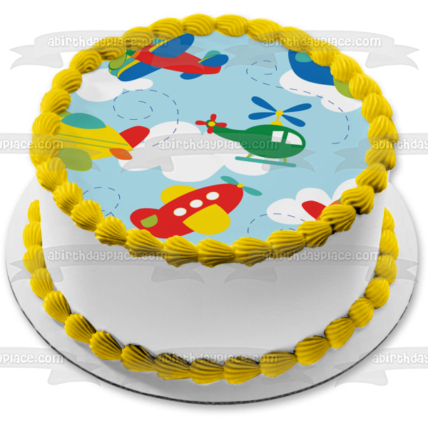 Cartoon Airplanes Helicopters Edible Cake Topper Image ABPID13567
