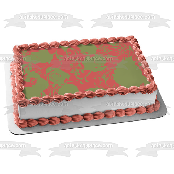 Green Leaves Pattern Pink Background Edible Cake Topper Image ABPID13573