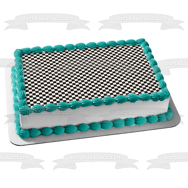 Black and White Checkered Background Edible Cake Topper Image ABPID13386