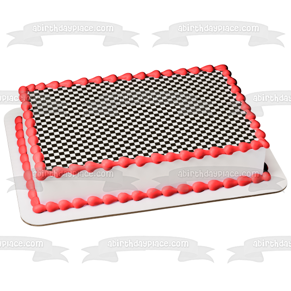 Black and White Checkered Background Edible Cake Topper Image ABPID13386