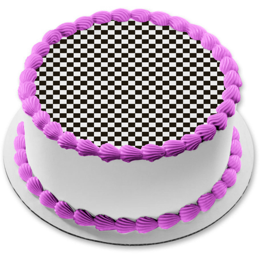 Imagen de decoración comestible para tarta con fondo a cuadros en blanco y negro ABPID13386 