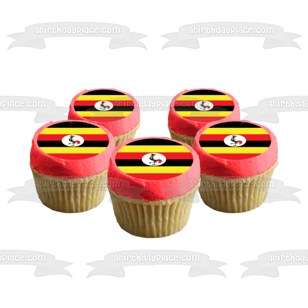 Flag of Uganda Black Yellow Red Stripes Great Crested Crane Edible Cake Topper Image ABPID13575