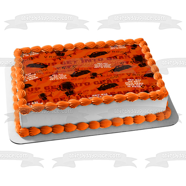 Rev Em Up Get Into Gear Race Day Is Here Race Cars Trophies Edible Cake Topper Image ABPID13576