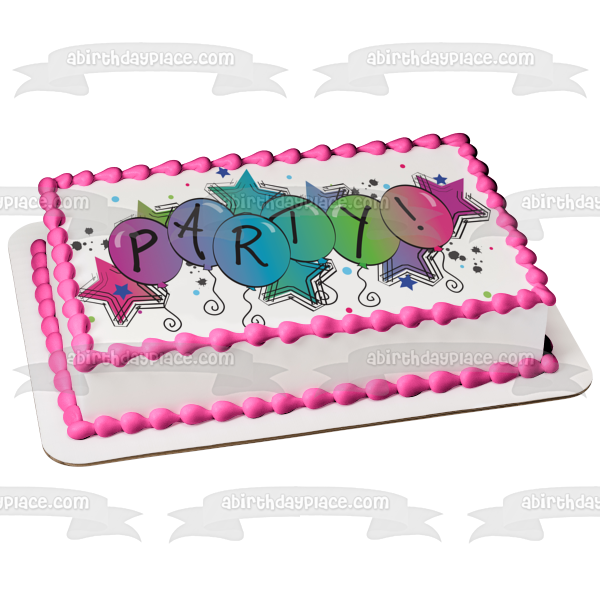 Party Colorful Stars Balloons Edible Cake Topper Image ABPID13581