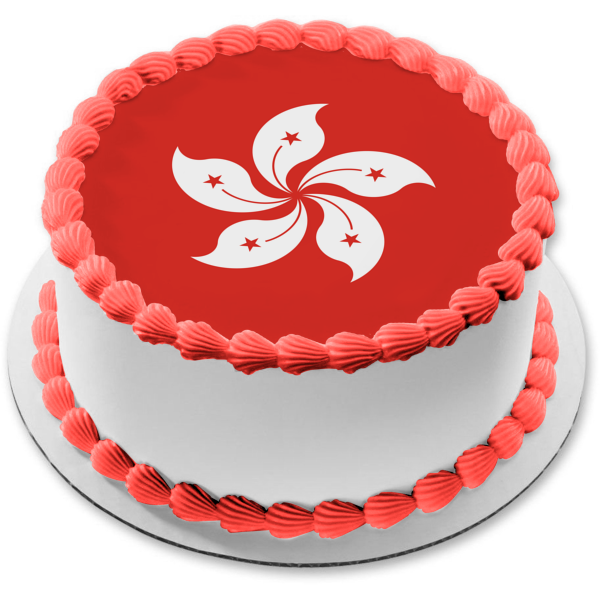 White Flower Red Stars Red Background Edible Cake Topper Image ABPID13582
