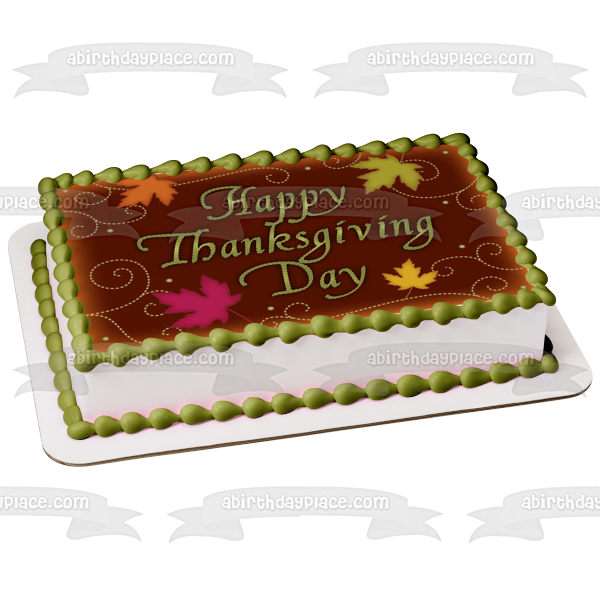 Happy Thanksgiving Day Colorful Leaves Edible Cake Topper Image ABPID13583