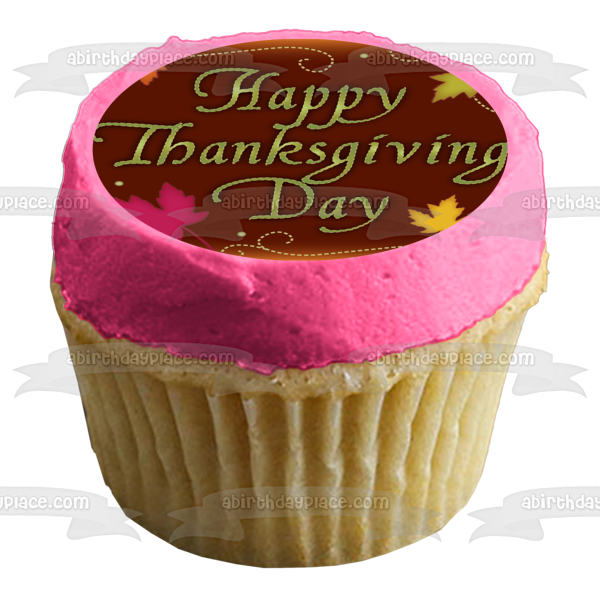 Happy Thanksgiving Day Colorful Leaves Edible Cake Topper Image ABPID13583