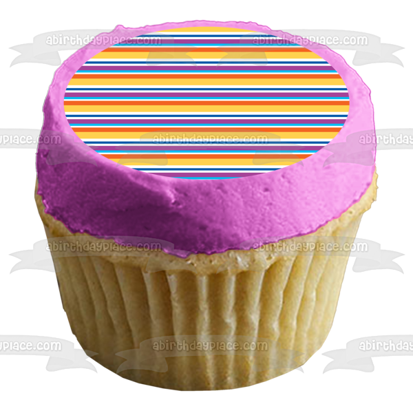 Horizontal Stripes Purple Blue White Orange Edible Cake Topper Image ABPID13397