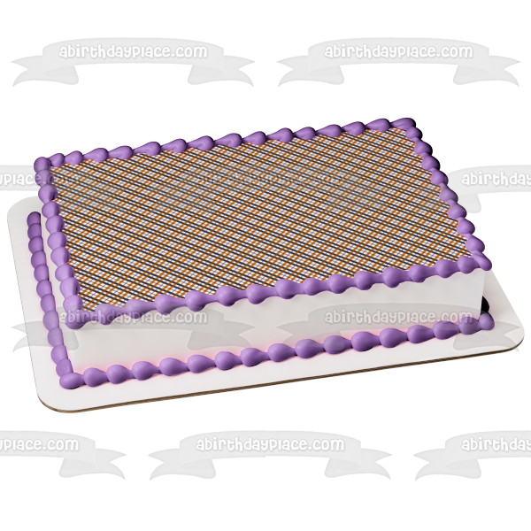 Diagonal Plaid Pattern Orange White Black Edible Cake Topper Image ABPID13398