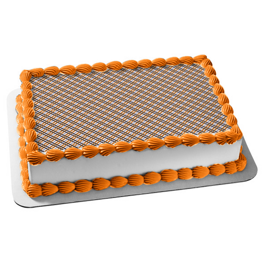 Diagonal Plaid Pattern Orange White Black Edible Cake Topper Image ABPID13398