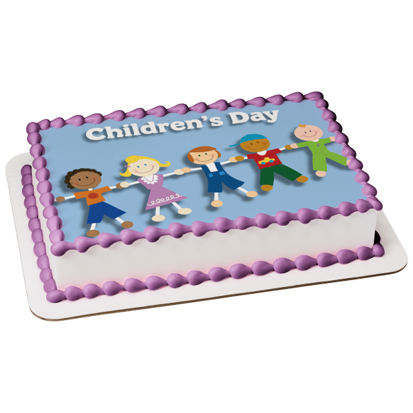Children's Day Five Kids Holding Hands Edible Cake Topper Image ABPID13399