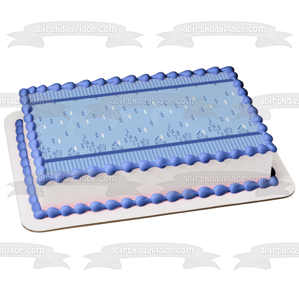 Baby Shower It's a Boy Stars Blue Stripes Edible Cake Topper Image ABPID13403