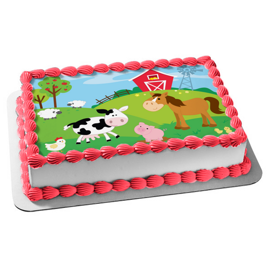 Barn Animals Chicken Pig Horse Cow Lambs Baby Chicks Barn Edible Cake Topper Image ABPID13591