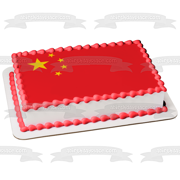 Flag of China Red Yellow Stars Edible Cake Topper Image ABPID13595