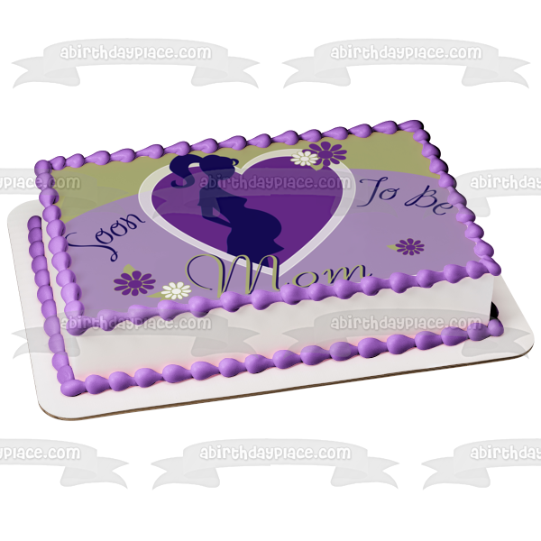 Baby Shower Pregnant Woman Soon to Be Mom Flowers Heart Edible Cake Topper Image ABPID13408