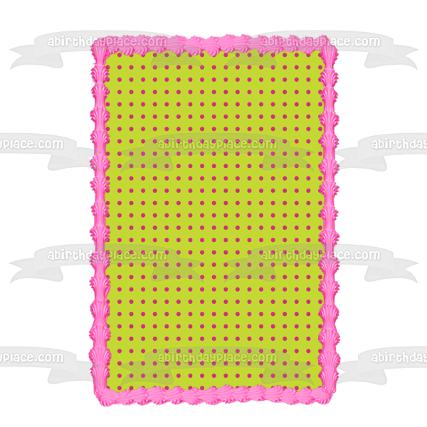 Pink Polka Dots Green Background Edible Cake Topper Image ABPID13597