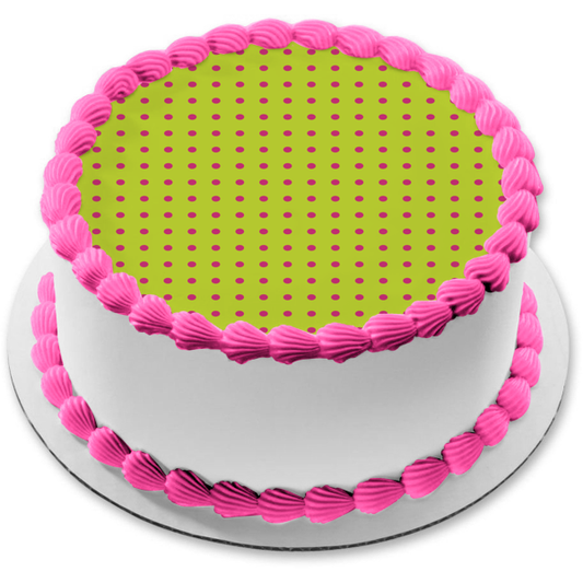 Adorno comestible para tarta con fondo verde y lunares rosas, imagen ABPID13597 