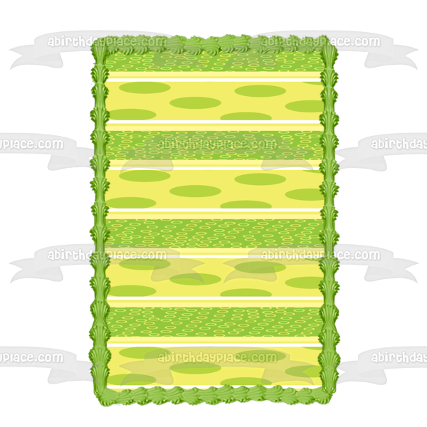 Green Polka Dots Yellow White Stripes Edible Cake Topper Image ABPID13602