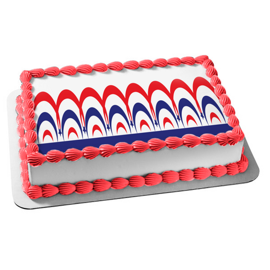Imagen comestible para decoración de tarta con estrella roja, blanca y azul del 4 de julio ABPID13415 