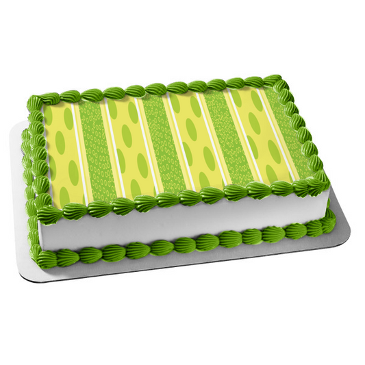 Green Polka Dots Yellow White Stripes Edible Cake Topper Image ABPID13602