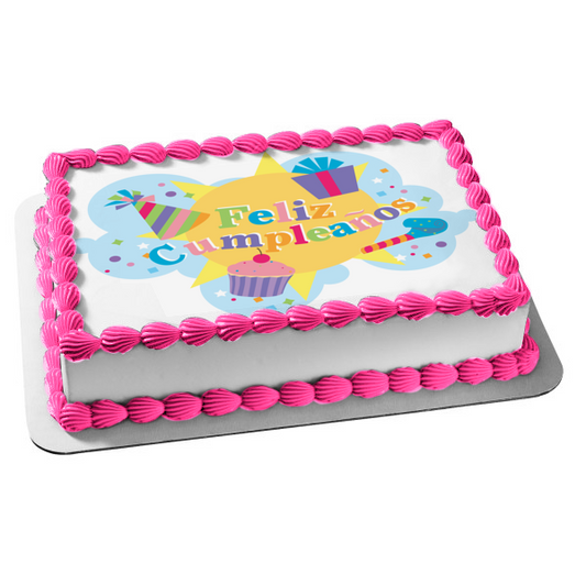 Feliz Cumpleanos Sombreros De Fiesta Presenta Cupcakes Edible Cake Topper Imagen ABPID13603 