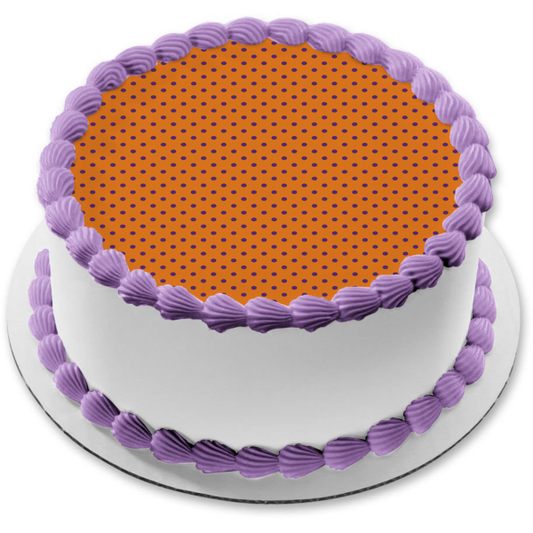 Adorno comestible para tarta con fondo naranja y lunares morados diagonales, imagen ABPID13418 