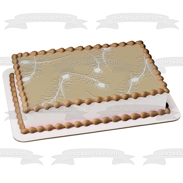 White Feathers Pattern Grey Backgound Edible Cake Topper Image ABPID13419
