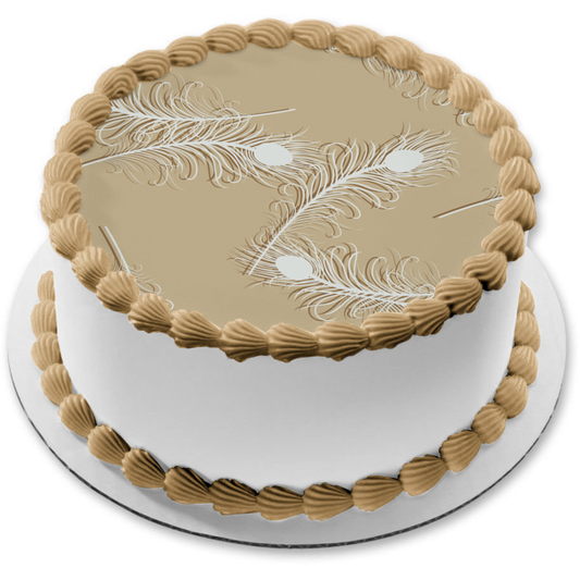 Adorno comestible para tarta con fondo gris y patrón de plumas blancas, imagen ABPID13419 