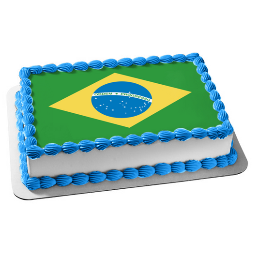 Flag of Brazil Green Yellow Blue Ordem Progresso Edible Cake Topper Image ABPID13606