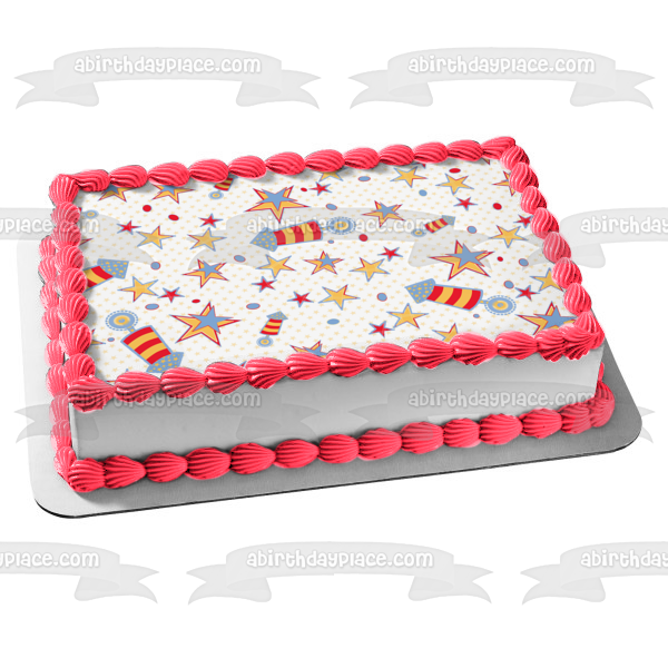 Happy 4th of July Rockets Stars Circles Edible Cake Topper Image ABPID13423