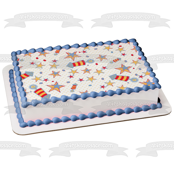 Happy 4th of July Rockets Stars Circles Edible Cake Topper Image ABPID13423