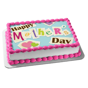 Happy Mother's Day Colorful Hearts Blue Background Edible Cake Topper Image ABPID13609