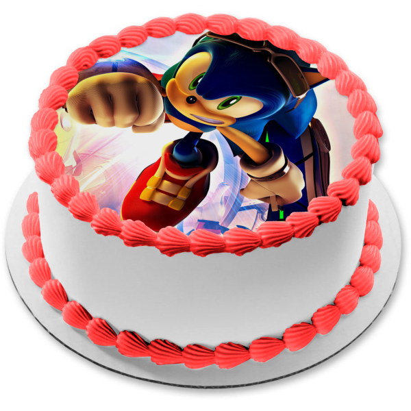 Sonic the Hedgehog Sunglasses Jumping Edible Cake Topper Image ABPID13634